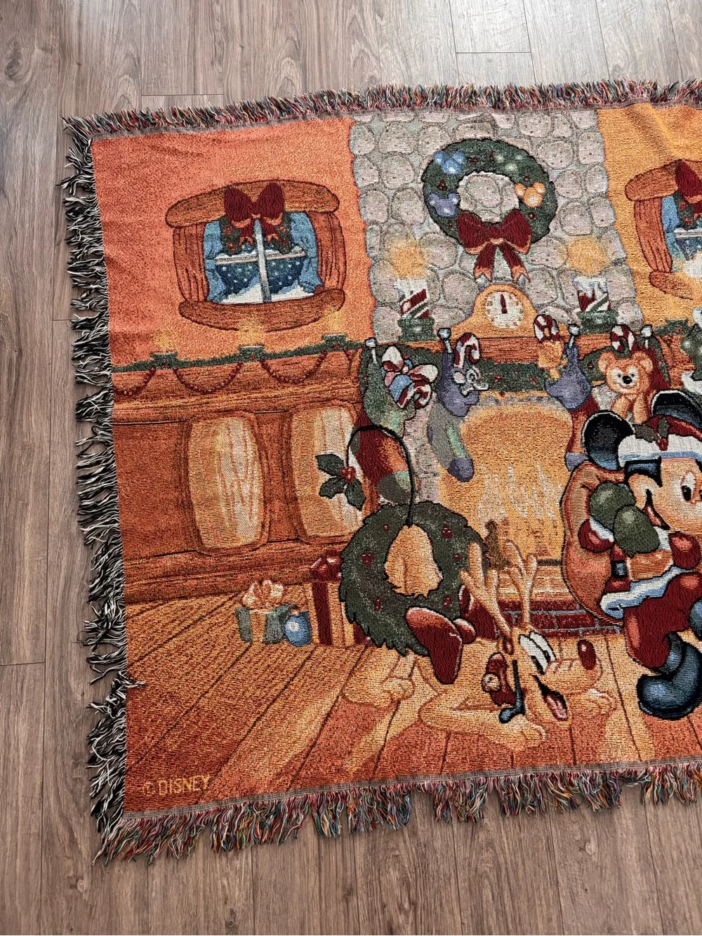 Disney Resort Christmas tapestry throw blanket with Santa Mickey Mouse Pluto